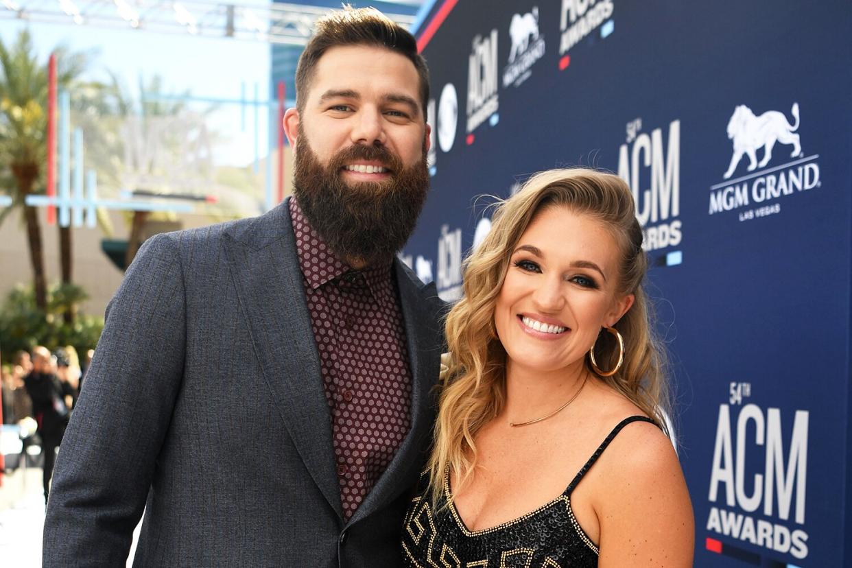 Jordan Davis (L) and Kristen O'Connor attend the 54th Academy Of Country Music Awards at MGM Grand Hotel &amp; Casino on April 07, 2019 in Las Vegas, Nevada.