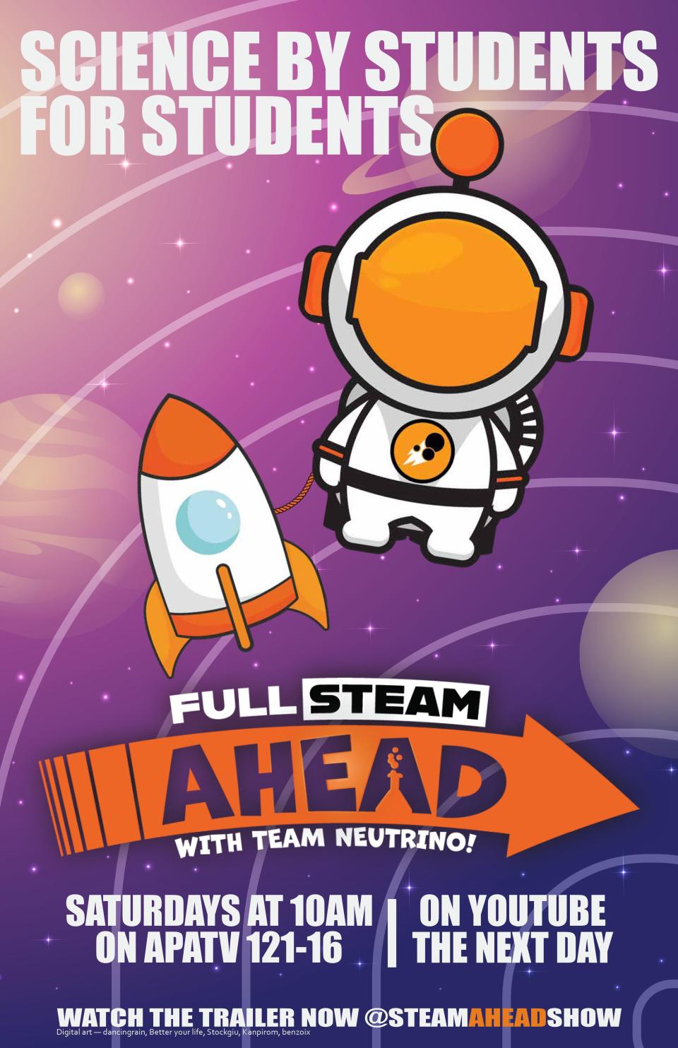 A poster shows how to watch the premiere of "Full STEAM Ahead," a limited series for children to learn about science, technology, engineering, art and math in Ames and at home, made by local students.