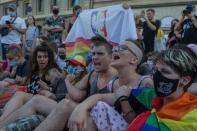 LGBT supporters protest in Warsaw