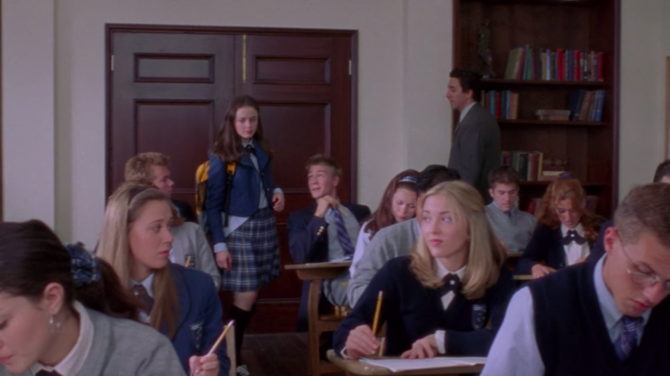 Rory walking into a classroom on "Gilmore Girls"