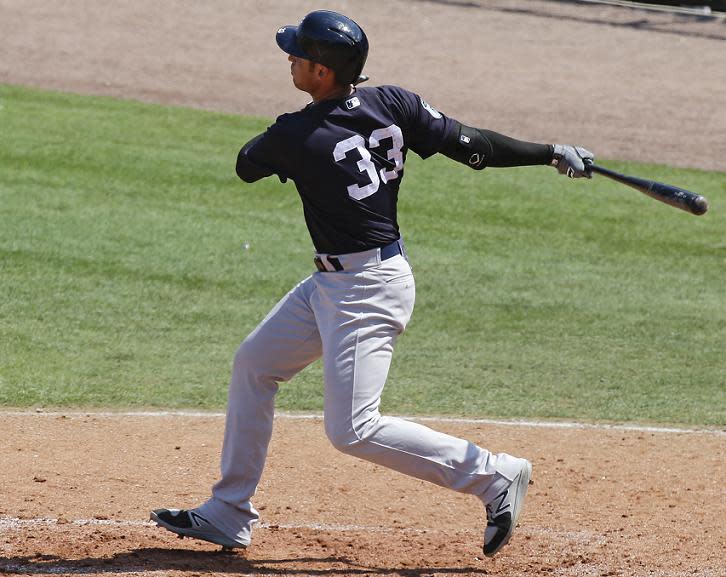 New York Yankees' slugger Greg Bird hits a 3-run home run during Wednesday's game. (AP)