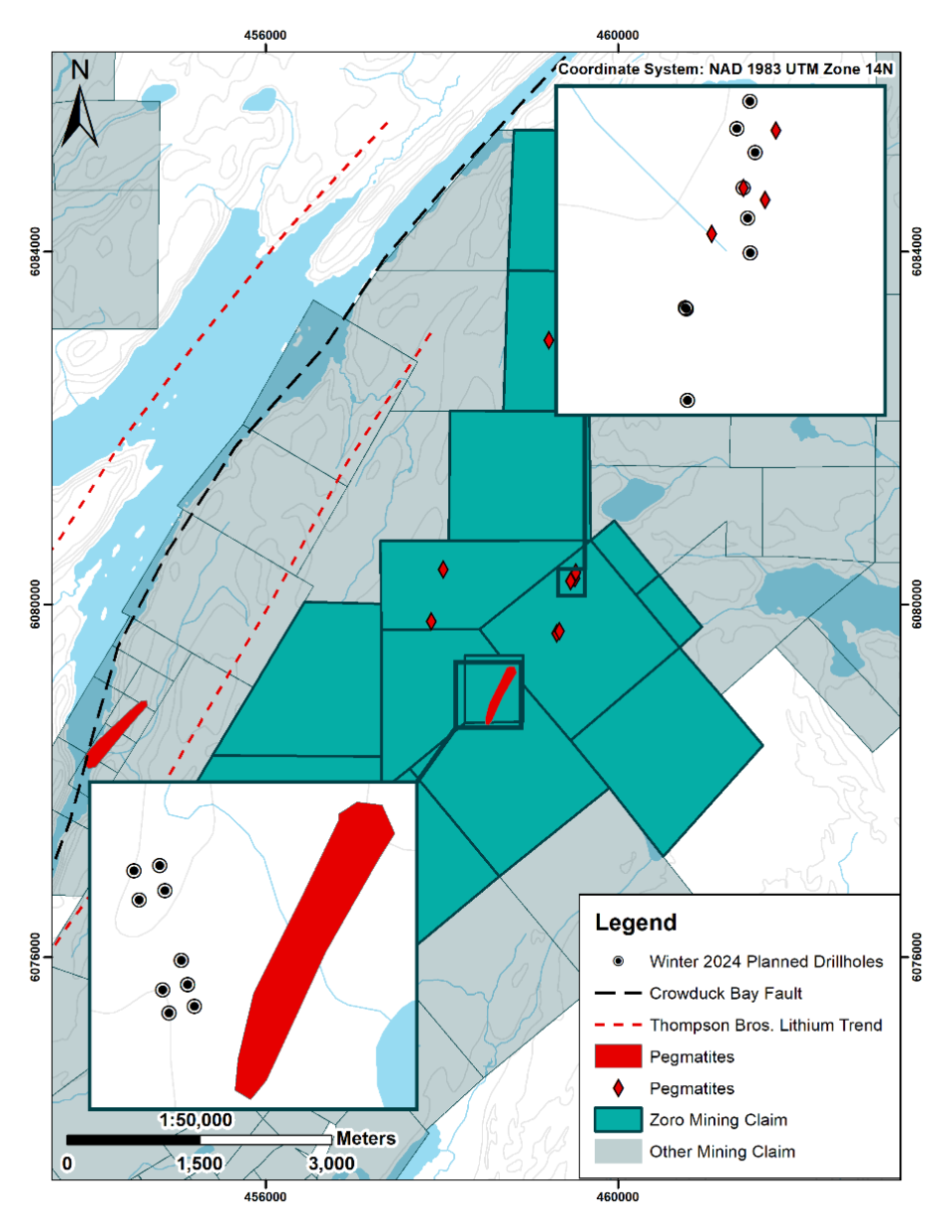 Planned Drill Holes Targeting Spodumene Bearing Dykes 8, 3, 5, 2, and 1