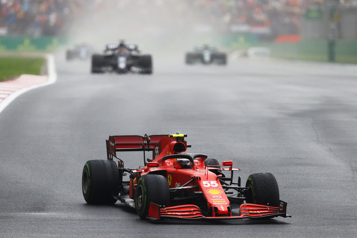 ISTANBUL, TURKEY - OCTOBER 10: Carlos Sainz of Spain driving the (55) Scuderia Ferrari SF21 during the F1 Grand Prix of Turkey at Intercity Istanbul Park on October 10, 2021 in Istanbul, Turkey. (Photo by Bryn Lennon/Getty Images)