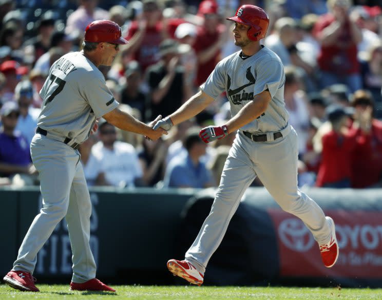 Paul DeJong did something special in his first major-league at-bat. (AP Photo)