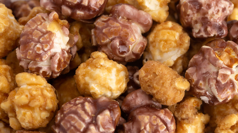 Peanut butter and jelly popcorn close up