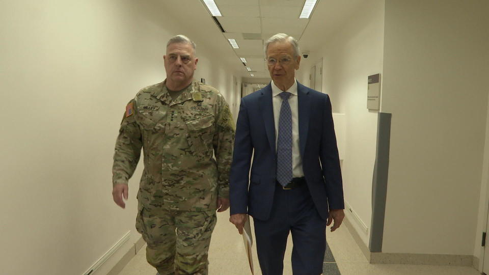 Joint Chiefs Chairman Gen. Mark Milley with correspondent David Martin at the Pentagon.  / Credit: CBS News