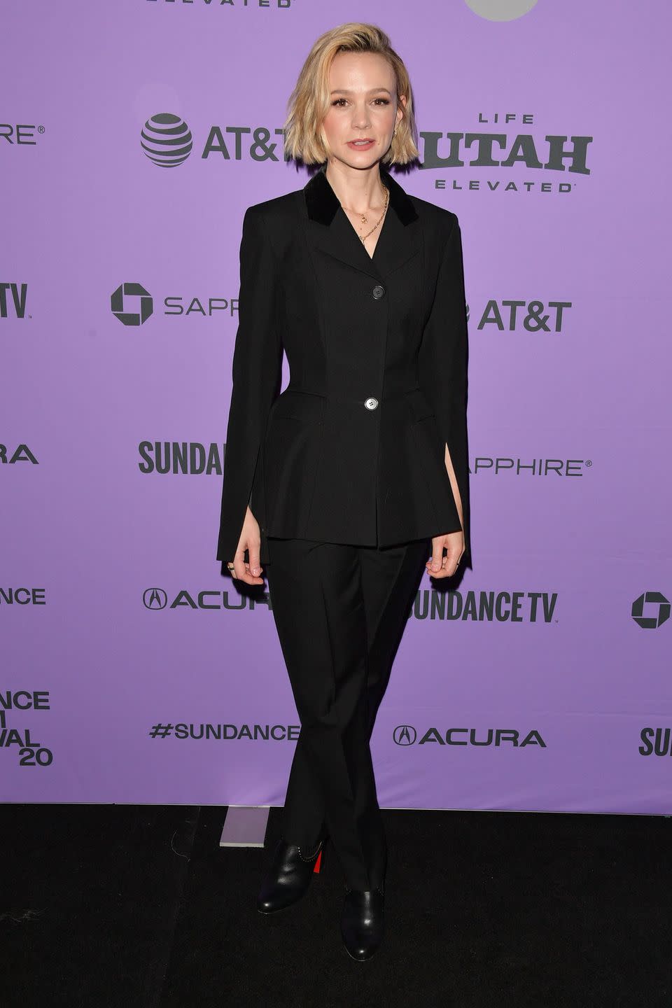 <p><strong>January 2020 </strong>Carey Mulligan looked effortlessly chic in a black suit for the Promising Young Woman premiere at Sundance Film Festival. </p>