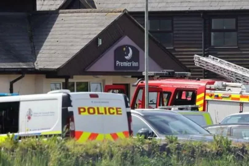 Emergency services at the scene of an  incident at a Premier Inn