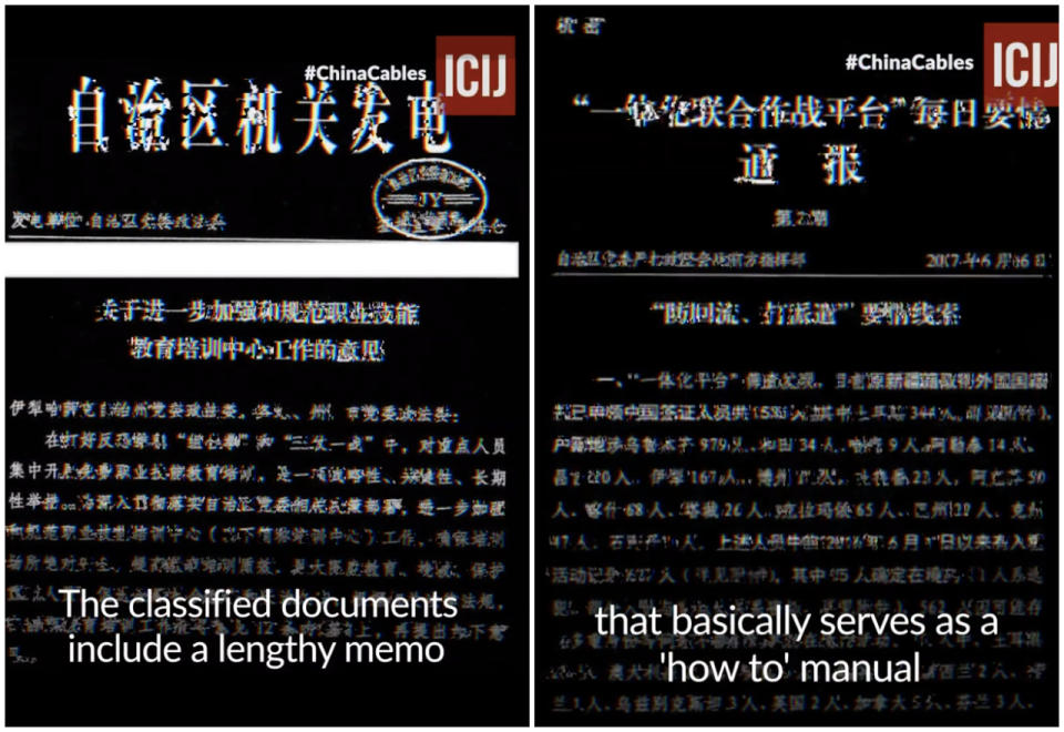 ▲國際記者同盟揭露新疆集中營電文。（圖／翻攝自 ICIJ 官方頻道影片）