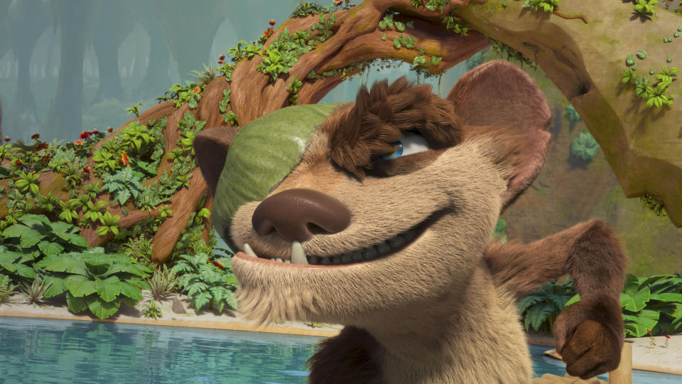 This image released by Disney Enterprises shows Buck, voiced by Simon Pegg, in a scene from the animated feature "The Ice Age Adventures of Buck Wild." (Disney Enterprises via AP)