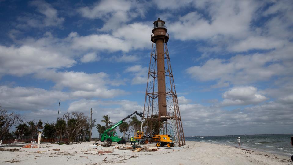 The Sanibel Lighthouse got its new leg on Tuesday, Jan. 23, 2024. The old one was lost in Hurricane Ian on Sept. 28, 2022. The popular landmark was battered in the hurricane. The caretakers cottages were wiped away. Crews are working to restore the lighthouse.