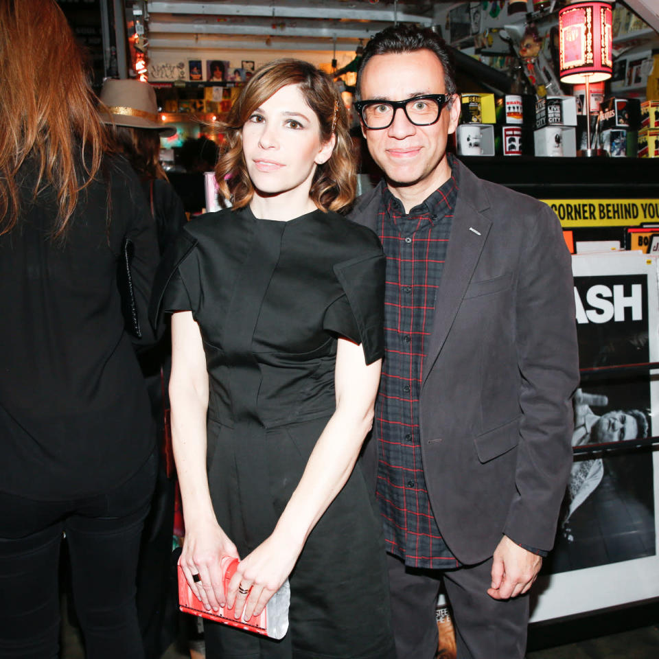 Carrie Brownstein and Fred Armisen at Stella McCartney’s autumn 2016 show at Amoeba Music in Los Angeles.
