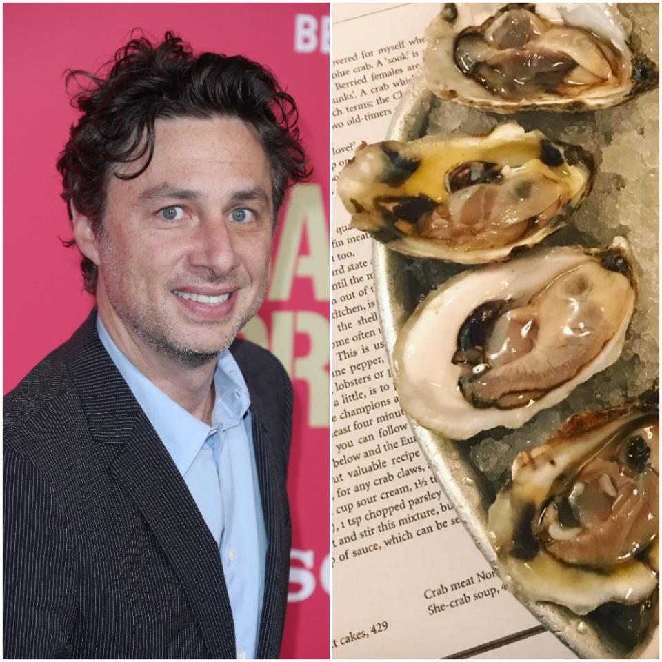 <p>Former <em>Scrubs</em> actor Zach Braff co-owns <a rel="nofollow noopener" href="http://www.themermaidnyc.com/" target="_blank" data-ylk="slk:Mermaid Oyster Bar;elm:context_link;itc:0;sec:content-canvas" class="link ">Mermaid Oyster Bar</a> on Macdougal Street in New York City. It has its own ‘Oysterpedia’ iPhone and Android oyster education app available for download, plus a raw bar and extensive seafood menu.<br>(Canadian Press/Instagram) </p>