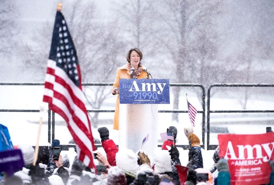 Sen. Amy Klobuchar at her presidential campaign kick-off | Stephen Maturen/Getty