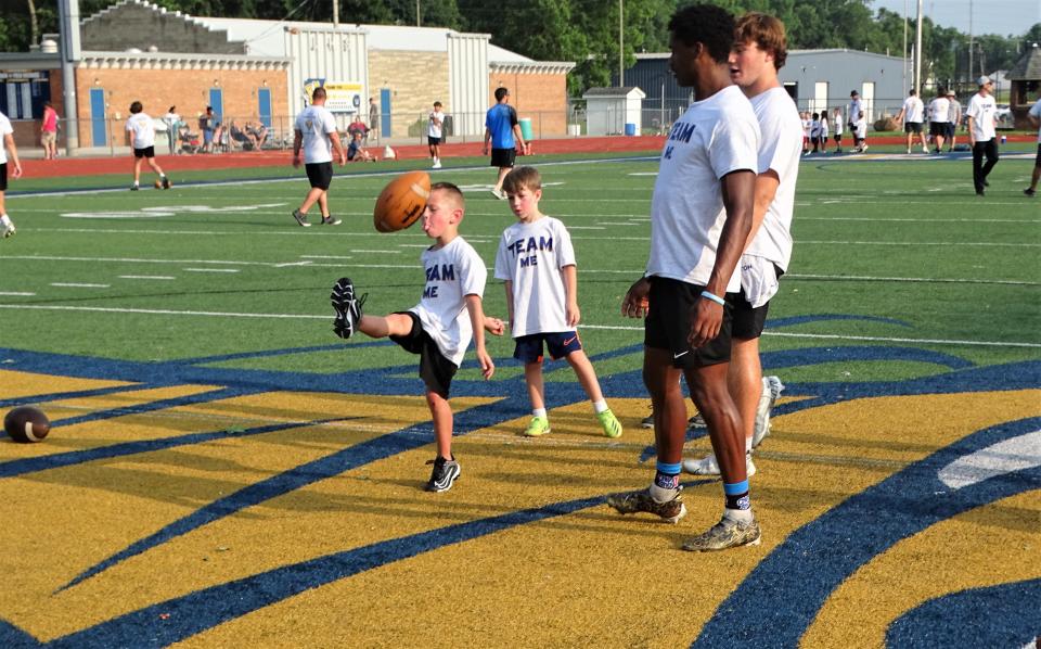 The Lancaster football team held the first of three nights of their Lancaster Gales Youth Football Camp at Fulton Field on Tuesday, July 25, 2023.