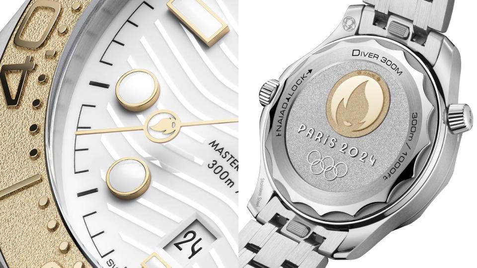 海馬潛水300米的2024年巴黎奧運特別版，在秒針前端、錶背底蓋、以及日期窗的字型，都是和奧運相關的細節運用，而且只在OMEGA巴黎的店點才買得到。