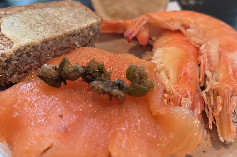 Severn and Wye smoked salmon and poached crevettes