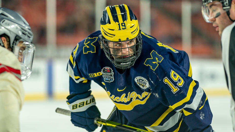 Adam Fantilli has the talent to be a first-overall pick in the NHL draft, but he happened to be eligible the same year as Connor Bedard. (Photo by Jaime Crawford/Getty Images)