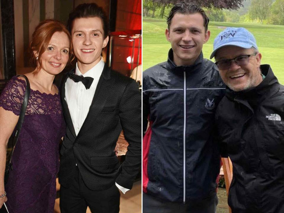 <p>David M. Benett/Dave Benett/Getty ; Dominic Holland Instagram </p> Tom Holland and mother Nicola Elizabeth Frost attend The Weinstein Company, Entertainment Film Distributors, Studiocanal 2017 BAFTA After Party on February 12, 2017. ; Tom Holland and Dominic Holland.