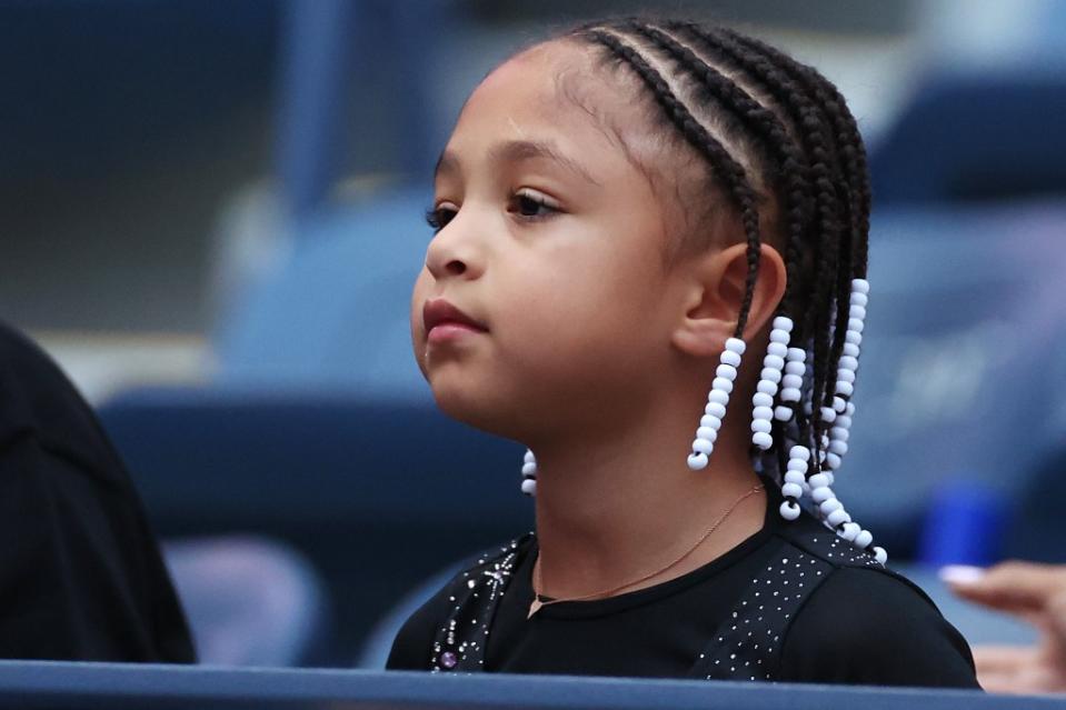 Alexis Olympia Ohanian Jr., daughter of Serena Williams of the United States, looks on during Serena’s match against Danka Kovinic of Montenegro during the Women’s Singles First Round on Day One of the 2022 US Open at USTA Billie Jean King National Tennis Center on August 29, 2022 in the Flushing neighborhood of the Queens borough of New York City. (Photo by Al Bello/Getty Images)