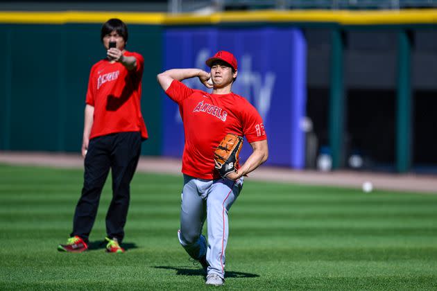 Shohei Ohtani and his interpreter Ippei Mizuhara are pictured in May 2023, during Ohtani's time on the Los Angeles Angels.