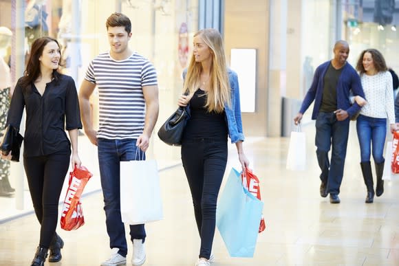 Friends shopping at mall