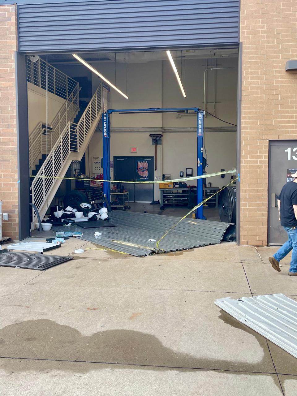 Damage to the Johnston High School building is seen on Wednesday, May 22, 2024, after a Tuesday afternoon storm hit the metro area.