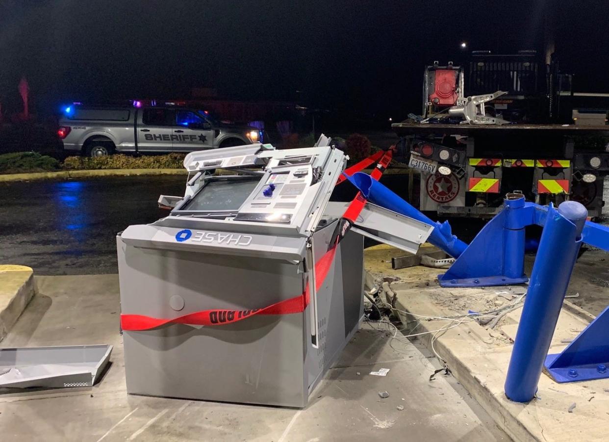 A view of an ATM that two Port Orchard residents were breaking into at the Chase Bank branch on Mile Hill Drive in South Kitsap on Monday morning.