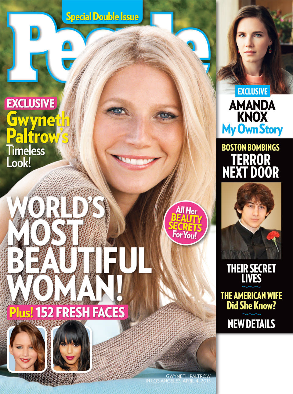 This cover image released by People shows actress Gwyneth Paltrow on the cover of a special double issue. The 40-year-old actress tops the magazine's annual list of the "World's Most Beautiful," announced Wednesday, April 24, 2013. (AP Photo/People Magazine)