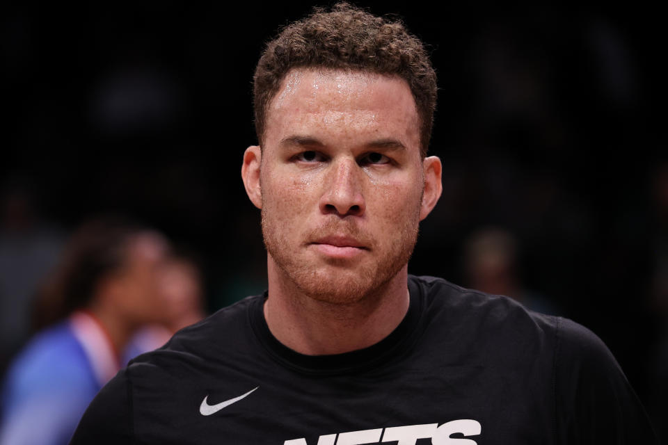 NEW YORK, NY - APRIL 25: Blake Griffin of Brooklyn Nets warms up before NBA playoffs between Brooklyn Nets and Boston Celtics at the Barclays Center in Brooklyn of New York City, United States on April 25, 2022. (Photo by Tayfun Coskun/Anadolu Agency via Getty Images)