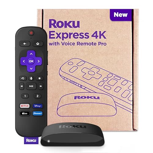 Roku Express 4K with Voice Remote Pro - Roku Streaming Device 4K/HDR, Rechargeable Roku Remote,…