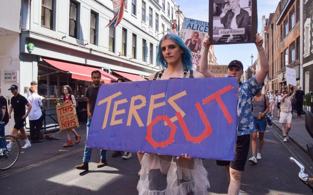Protesters pass through Soho during the Trans Pride march - Vuk Valcic / Alamy Stock Photo