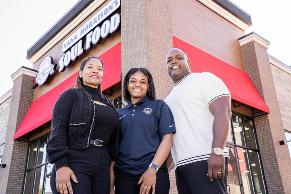 Kiana, Gabriella and Shawn Morrison, owners of Nana Morrison’s Soul Food. Alex Cason/CharlotteFive