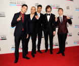 Tom Parker, Max George, Siva Kaneswaran, Jay McGuiness, and Nathan Sykes of The Wanted arrive on the 2012 American Music Awards red carpet.