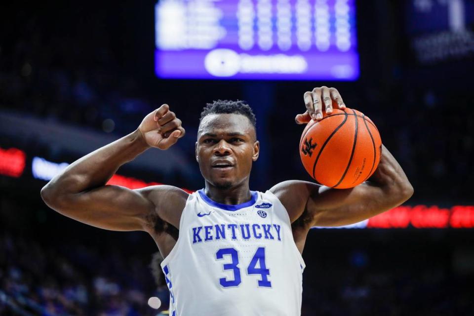 Oscar Tshiebwe leads 12th-ranked Kentucky in scoring (16.1 points per game), rebounding (14.8), steals (1.5) and blocks (1.4).