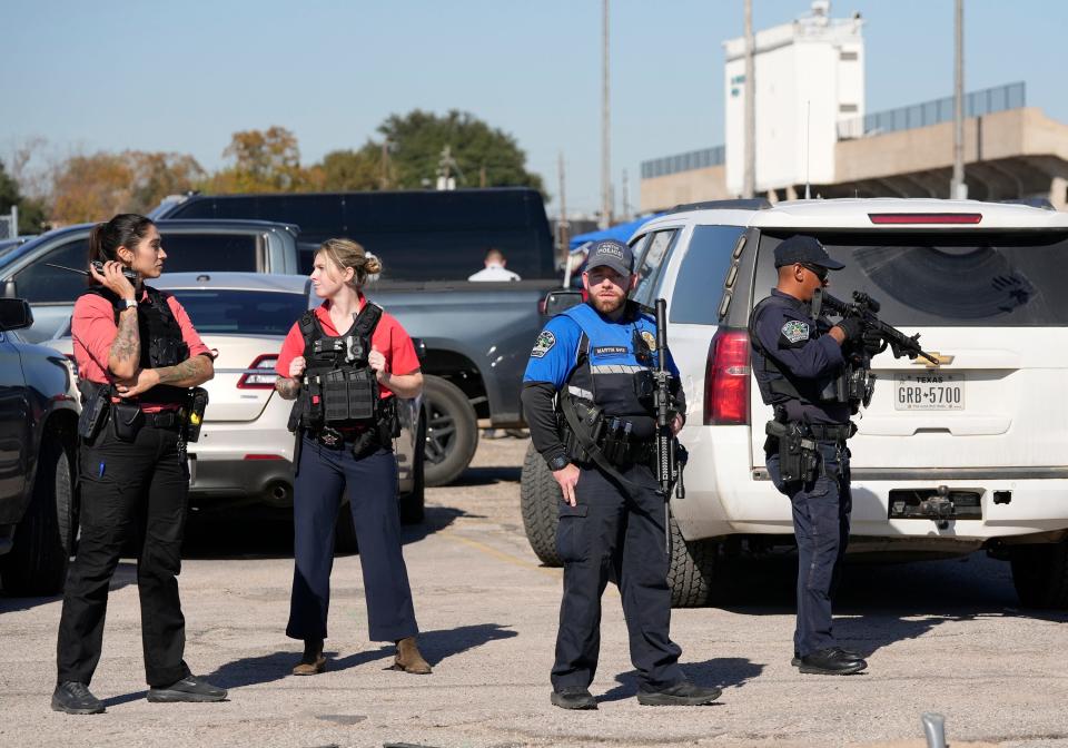 Police secured the scene after Tuesday's shooting wounded Austin school district police Sgt. Val Barnes outside Northeast Early College High School. The school reopened on Thursday.