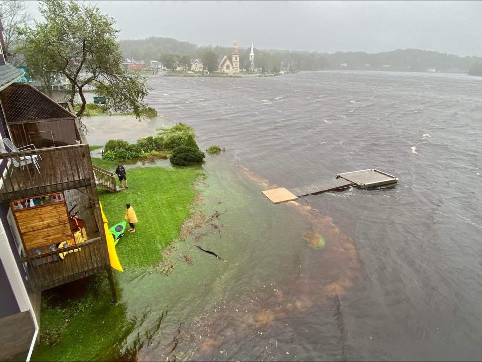 Mahone Bay experienced some damage from the storm surge associated with post-tropical storm Lee during high tide Saturday morning.