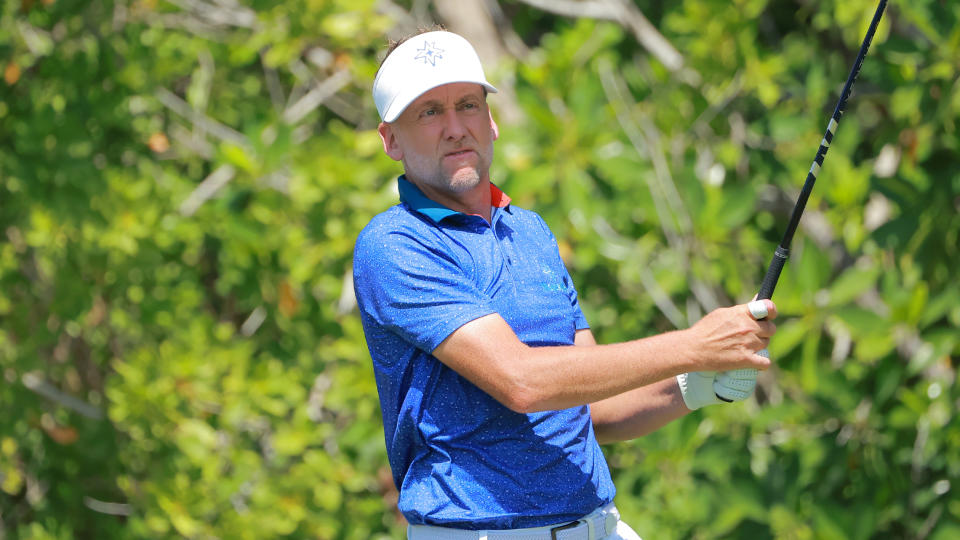   Ian Poulter hits a drive at the LIV Mayakoba event 