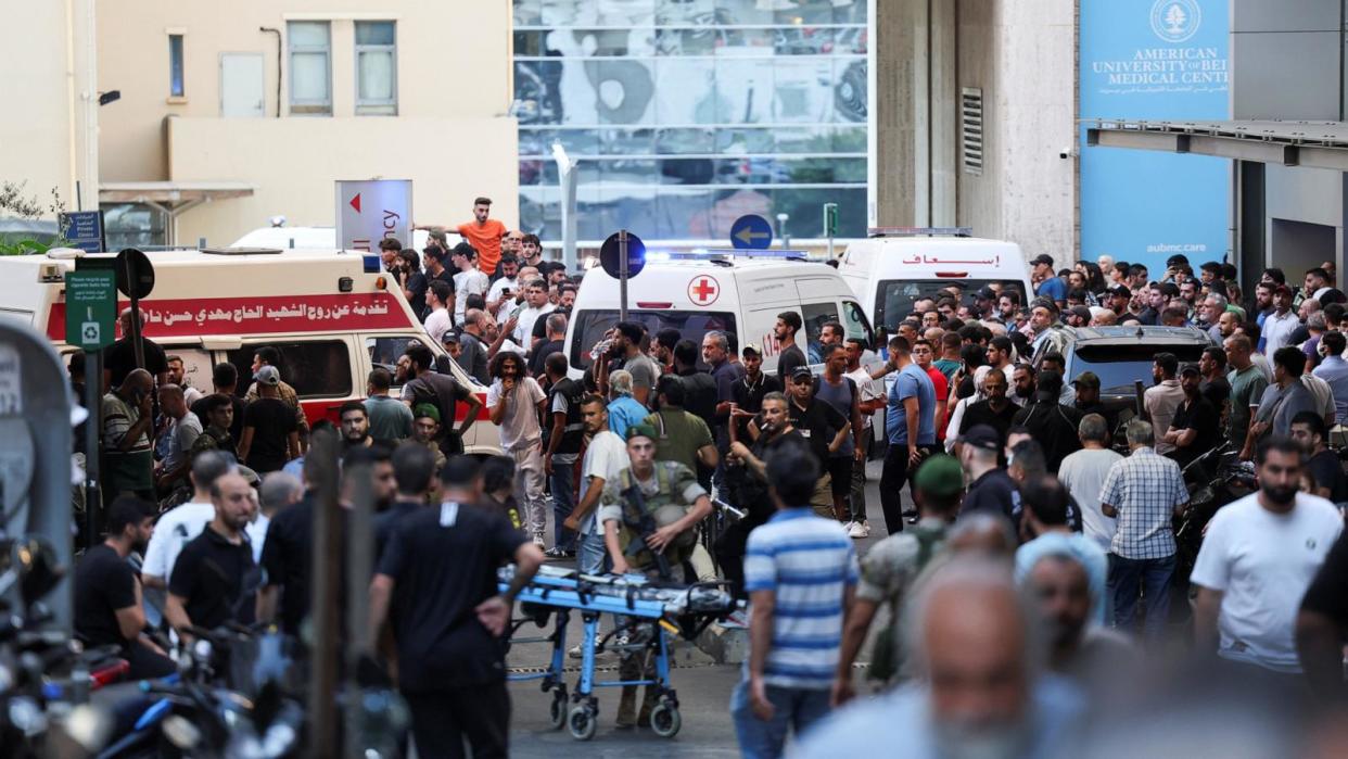 PHOTO: Ambulances arrive at the American University of Beirut medical center after more than 1,000 people, including Hezbollah fighters and paramedics, were injured when the pagers they use to communicate exploded across Lebanon, in Beirut, September 17, 2024. (Mohamed Azakir/Reuters)