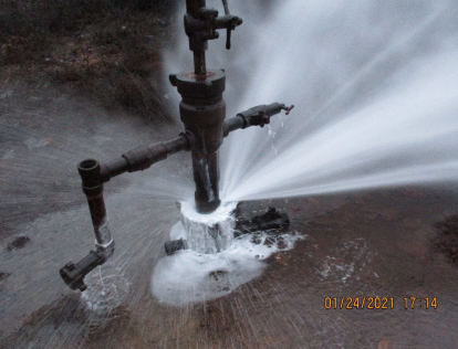 A long-idled oil well in January 2021 in Noble County owned by Genesis Resources sprayed brine, a toxic byproduct of fracking, that the Ohio Department of Natural Resources would later determine came from a nearby injection well owned by Ohio Sen. Brian Chavez.