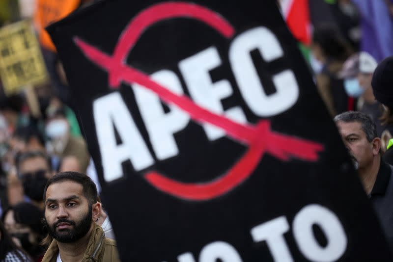 People protest against the upcoming APEC (Asia-Pacific Economic Cooperation) Summit in San Francisco