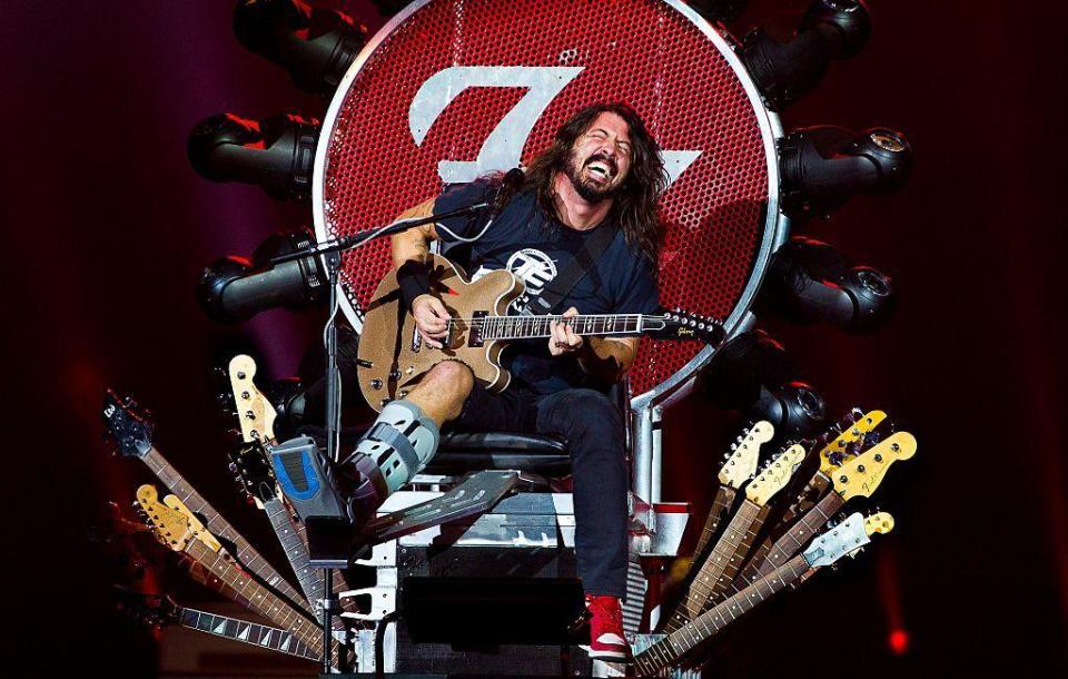 Dave Grohl in his custom-made guitar throne