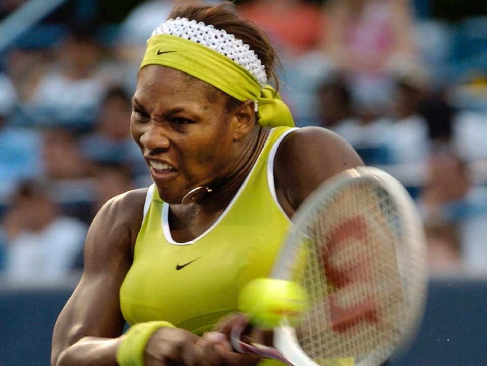 Serena Williams hits a backhand at the 2006 Western & Southern Open in Cincinnati, Ohio.