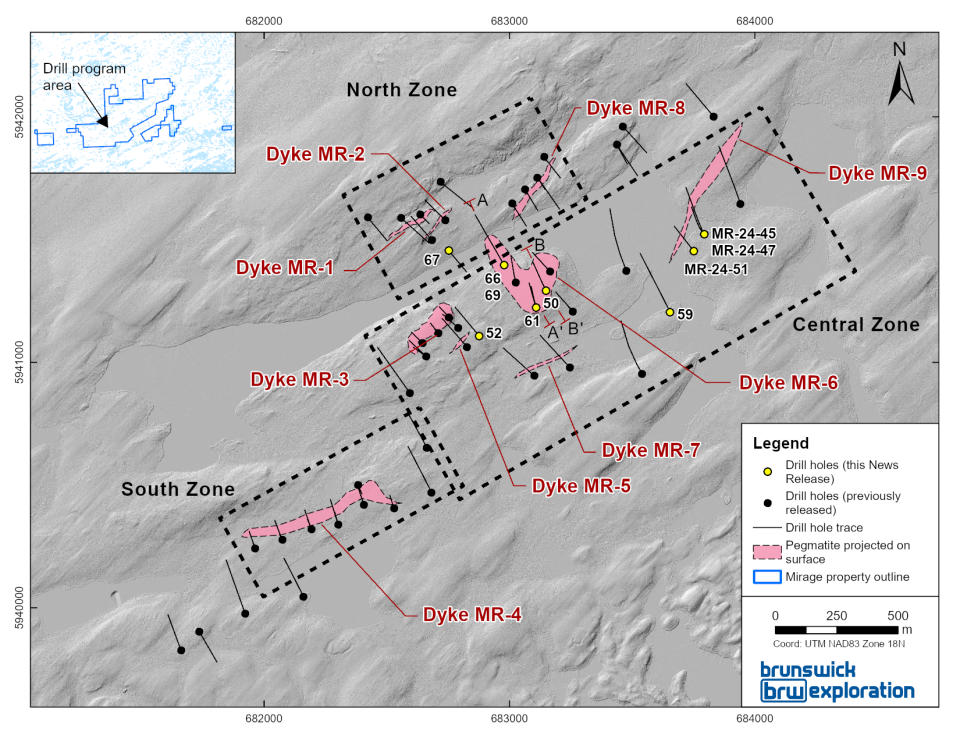 Surface Map of the Mirage Project and Drill Holes Completed to Date