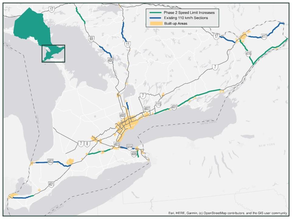 These area south of Highway 17 either currently have or will have speed limits of 110 km/h.