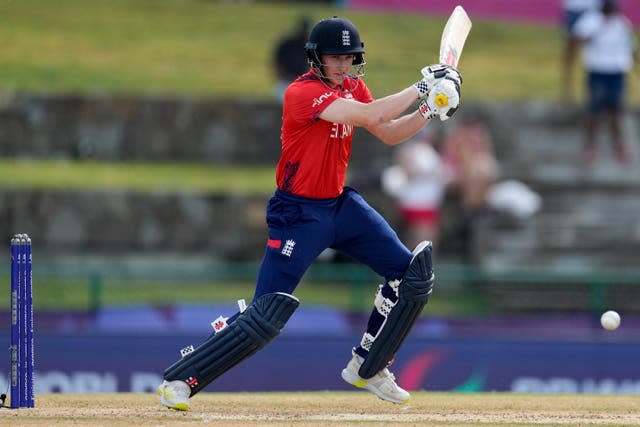 England’s Harry Brook plays a shot against Namibia