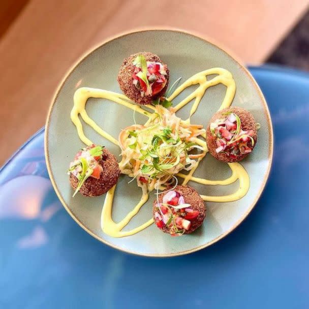 PHOTO: Croquetas de Mamposteao with Spanish saffron aioli and chayote squash slaw (Little Sister)