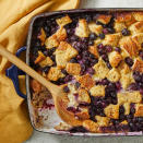 <p>When you need to feed a crowd, this French toast casserole is sure to be a winner. Blueberries bring color and tartness to the dish, while maple syrup provides sweetness. You can easily assemble this casserole the night before and leave it to soak before baking it in the morning.</p> <p> <a href="https://www.eatingwell.com/recipe/8025348/lemon-blueberry-french-toast-casserole/" rel="nofollow noopener" target="_blank" data-ylk="slk:View Recipe;elm:context_link;itc:0;sec:content-canvas" class="link ">View Recipe</a></p>