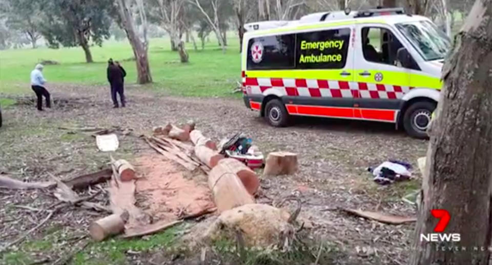 Joe Hogg’s chainsaw kicked back and cut his neck on Saturday. Source: 7News