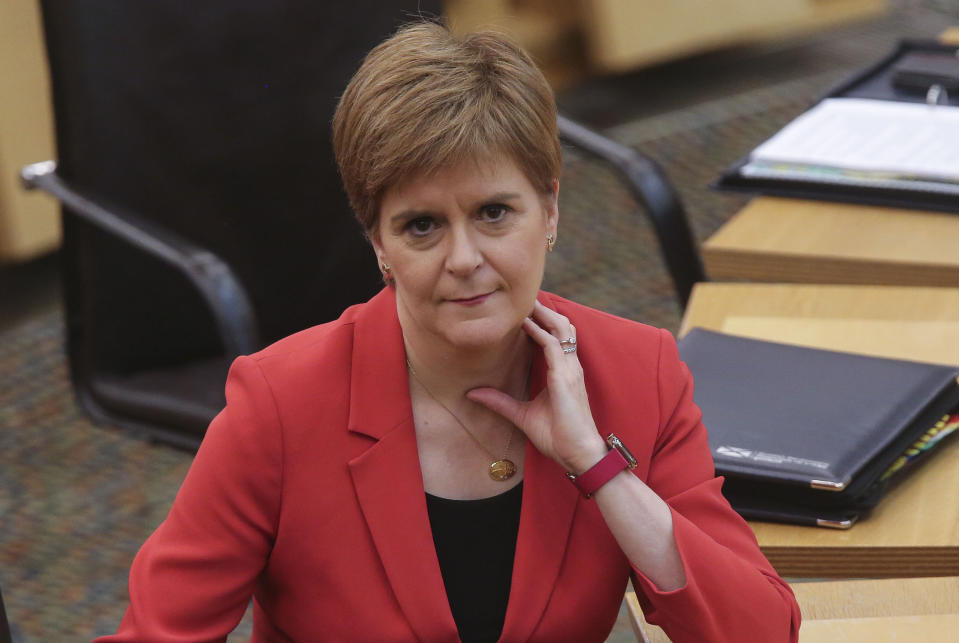 First Minister Nicola Sturgeon during First Minster's Questions (FMQ's) in the debating chamber of the Scottish Parliament in Edinburgh.